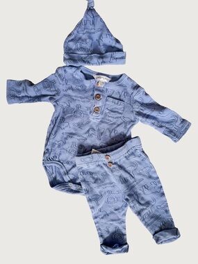 💙 3 FOR $20 | Baby Blue Dinosaur Knit Matching Set with Hat